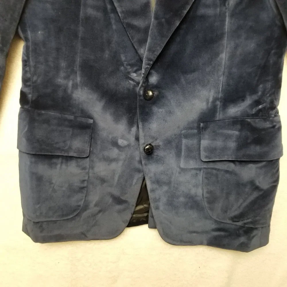 VTG FELT VELOUR Blue Raffleswear SUIT COAT JACKET BLAZER Blue Made‎ In USA